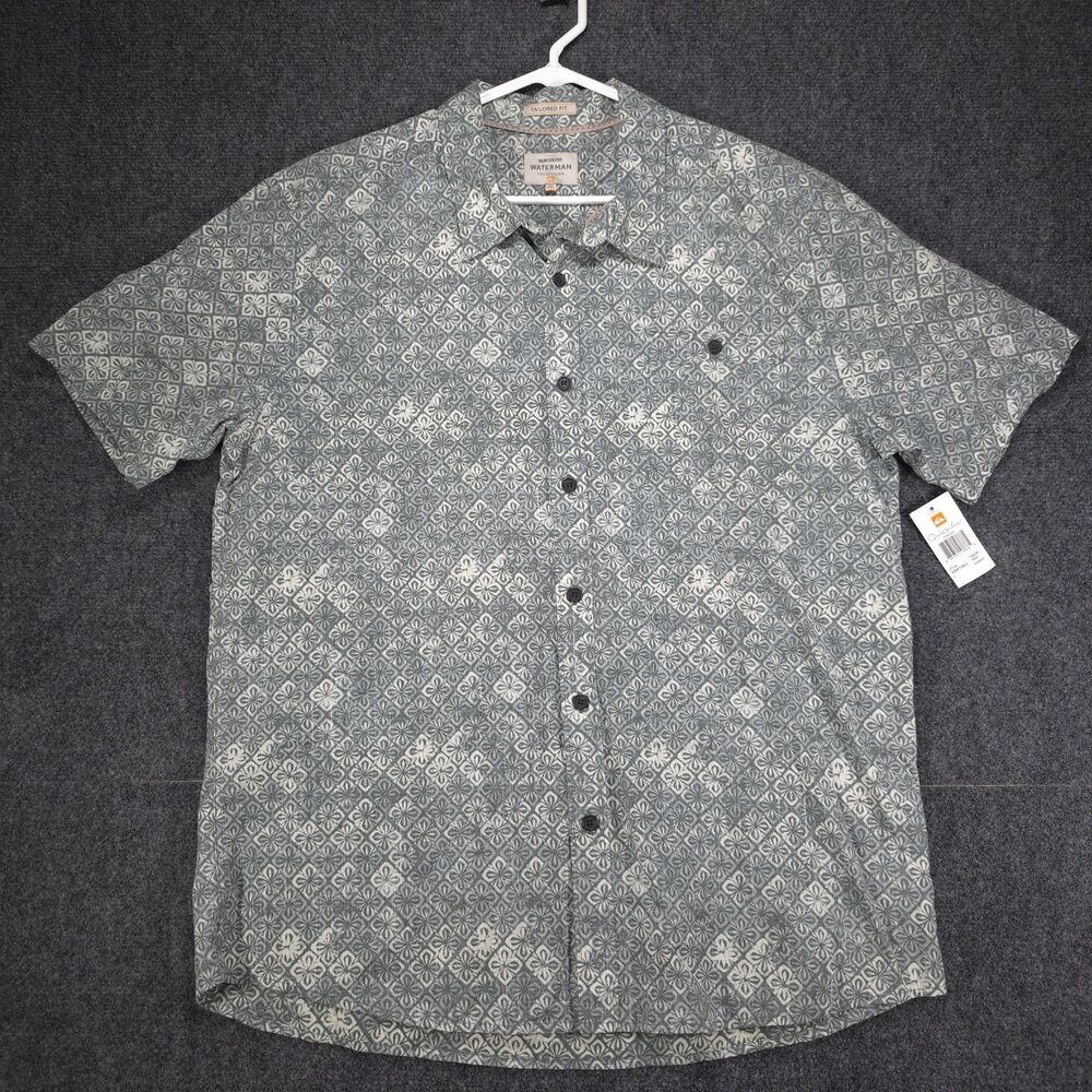 Quiksilver Waterman Collection Shirt XXL NWT Tailored Fit Gray Batik Floral